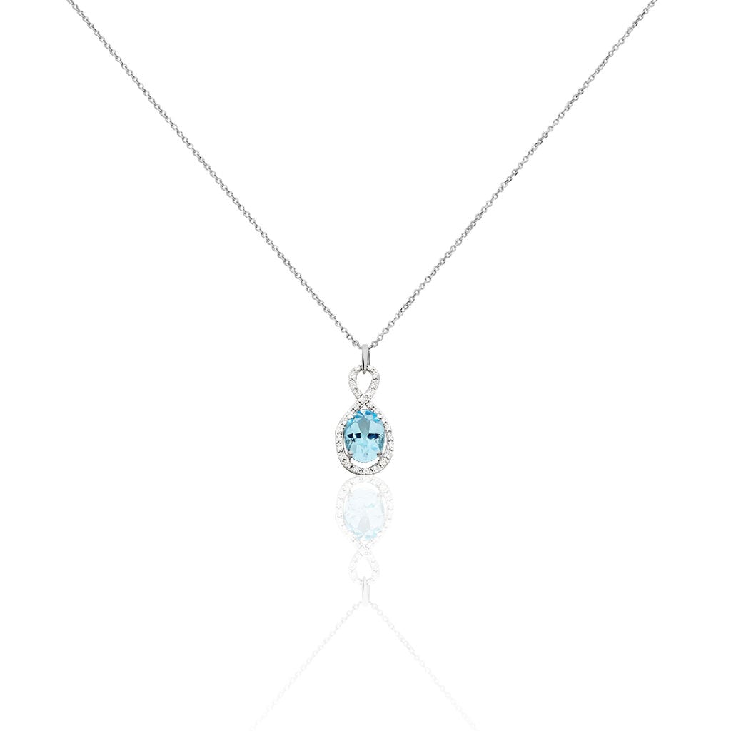 🦚 PASSION Damen Collier Weißgold 375 (9 Karat) Topas Blau 1,46 ct Oval, Collier mit Stein Unkategorisiert online kaufen