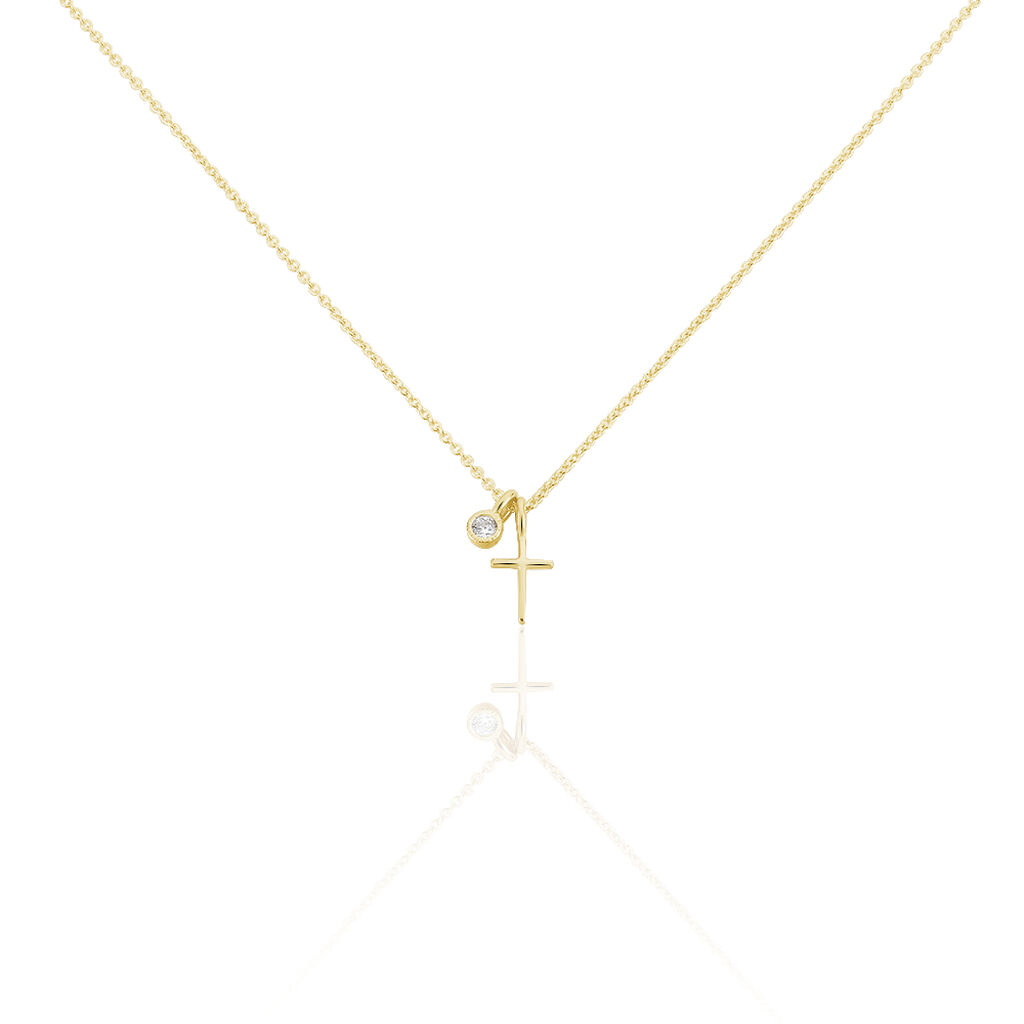 🦚 VOJNA 1 Damen Collier Silber vergoldet 925 Zirkonia Weiß 0,12 ct Religiöses Kreuz, Collier mit Stein Unkategorisiert online kaufen