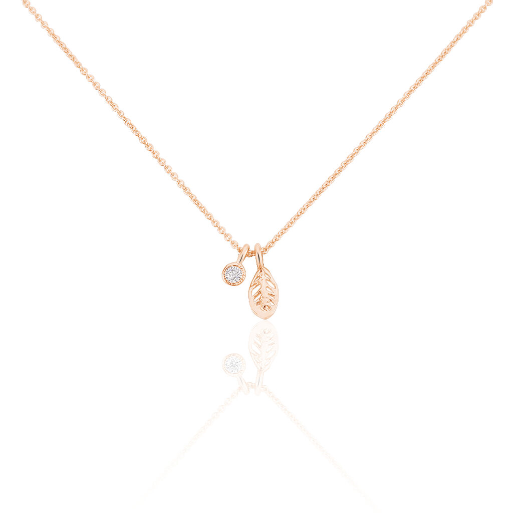 🦚 VOJNA Damen Collier Silber rosevergoldet 925 Zirkonia Weiß 0,12 ct Blatt, Collier mit Stein Unkategorisiert online kaufen
